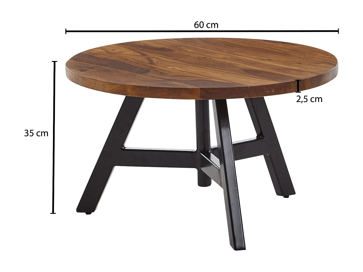 table basse 60x60x35 cm table basse en bois de sheesham massif / métal ronde | Table de salon