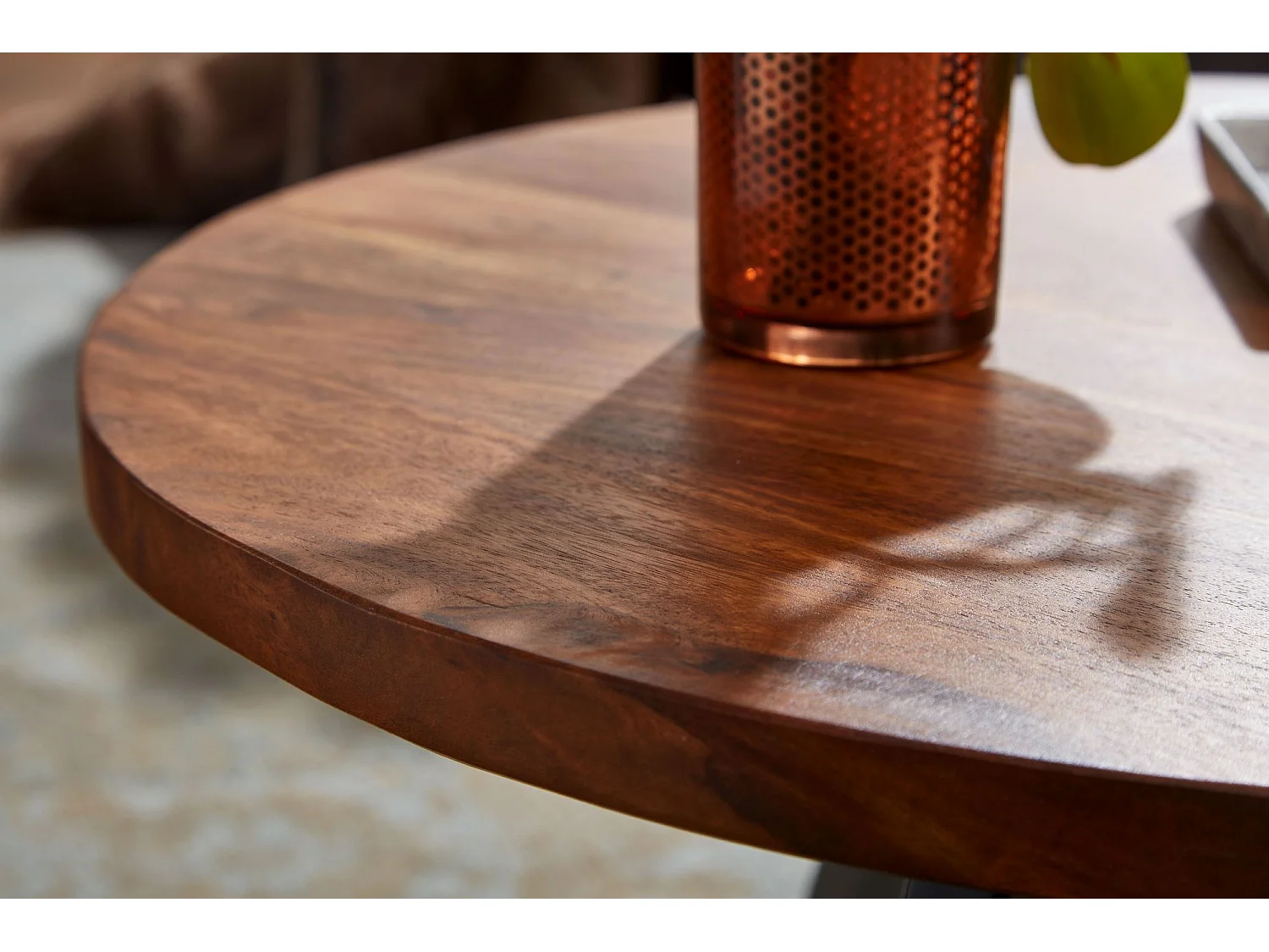 table basse 60x60x35 cm table basse en bois de sheesham massif / métal ronde | Table de salon