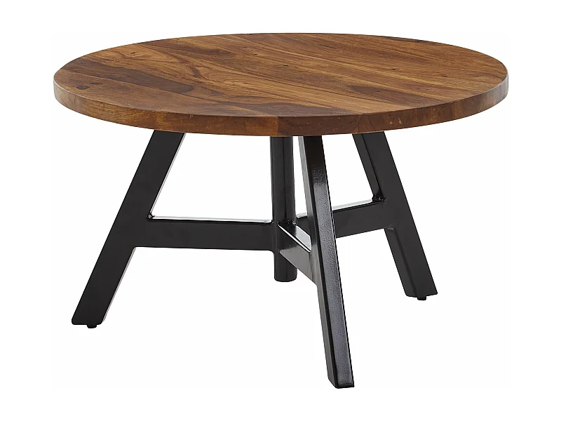 table basse 60x60x35 cm table basse en bois de sheesham massif / métal ronde | Table de salon