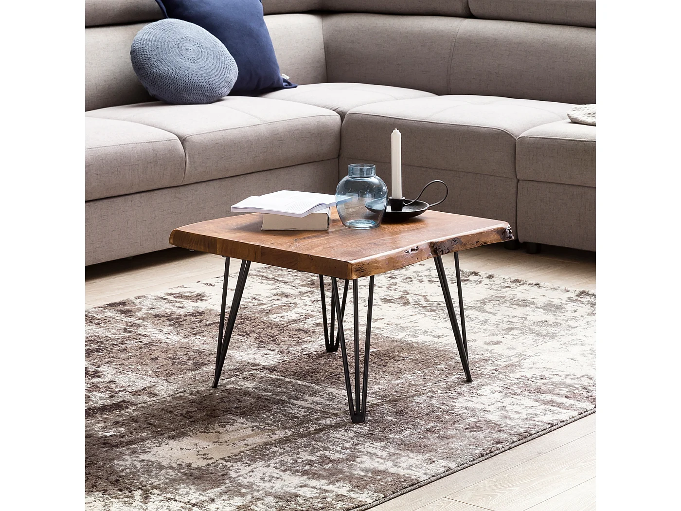 ontwerp salontafel MAHILO massief houten tafel met Wane 56x38x51 cm ...