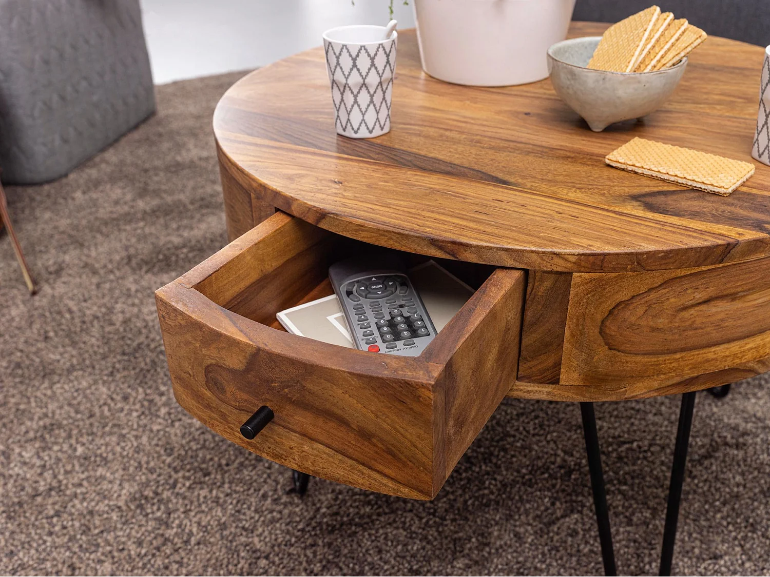 Table basse Sheesham Bois massif / Métal 60x44,5x60 cm