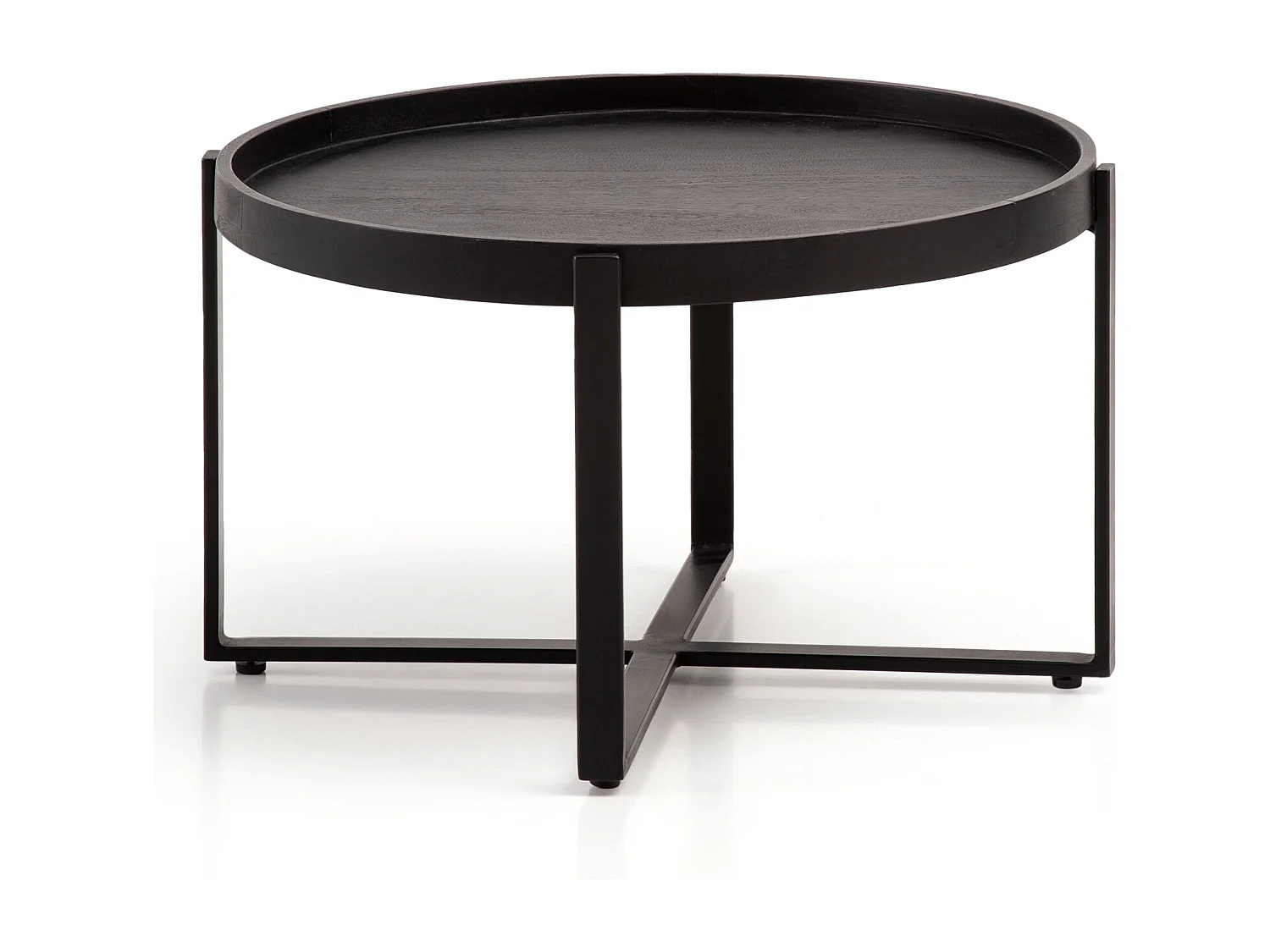Table Basse de Salon Mango Bois Massif / Métal 60x60x35 cm Ronde | Petite Table de Canapé | Design