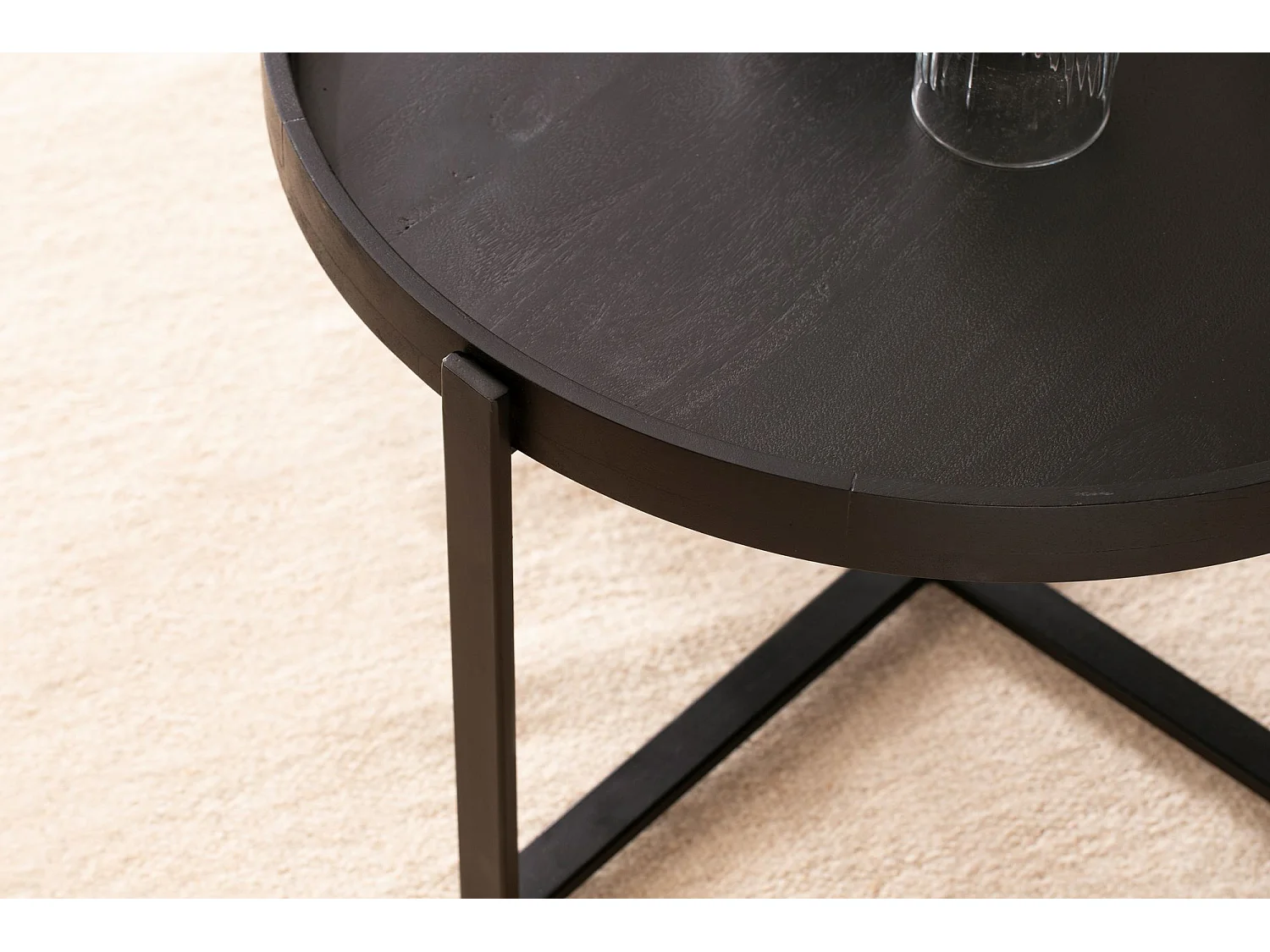 Table Basse de Salon Mango Bois Massif / Métal 60x60x35 cm Ronde | Petite Table de Canapé | Design