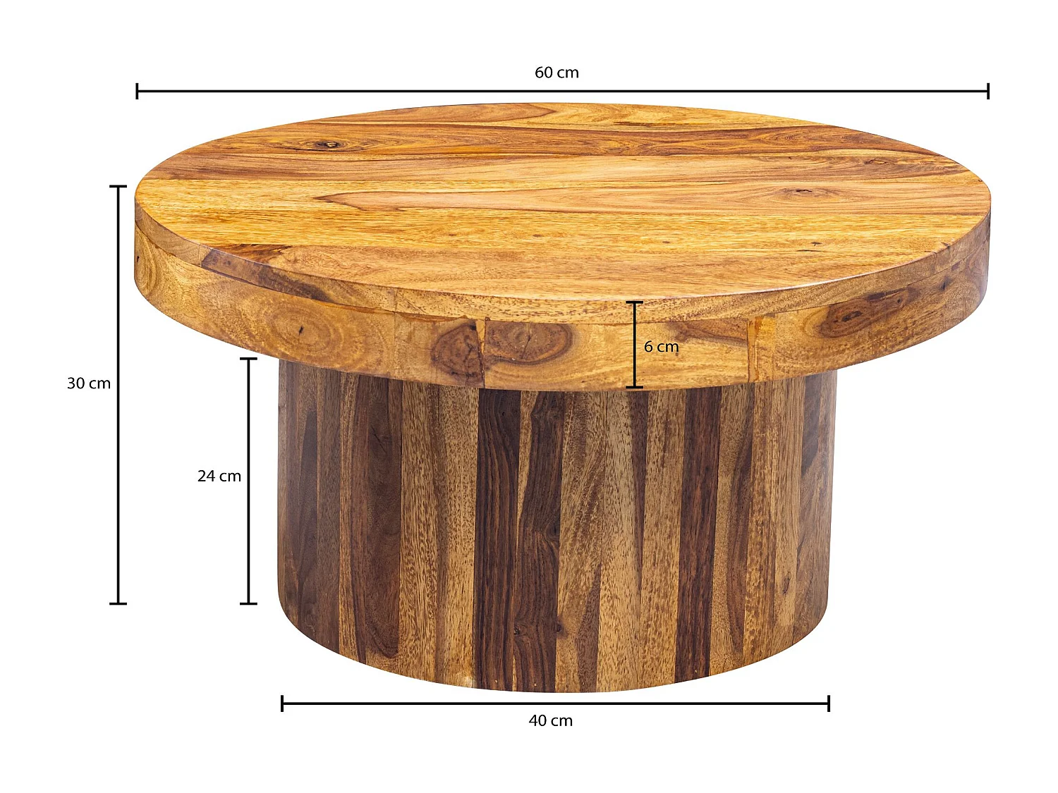 basse 60x30x60 cm Table basse en bois massif Sheesham | Table de salon design ronde | Table basse