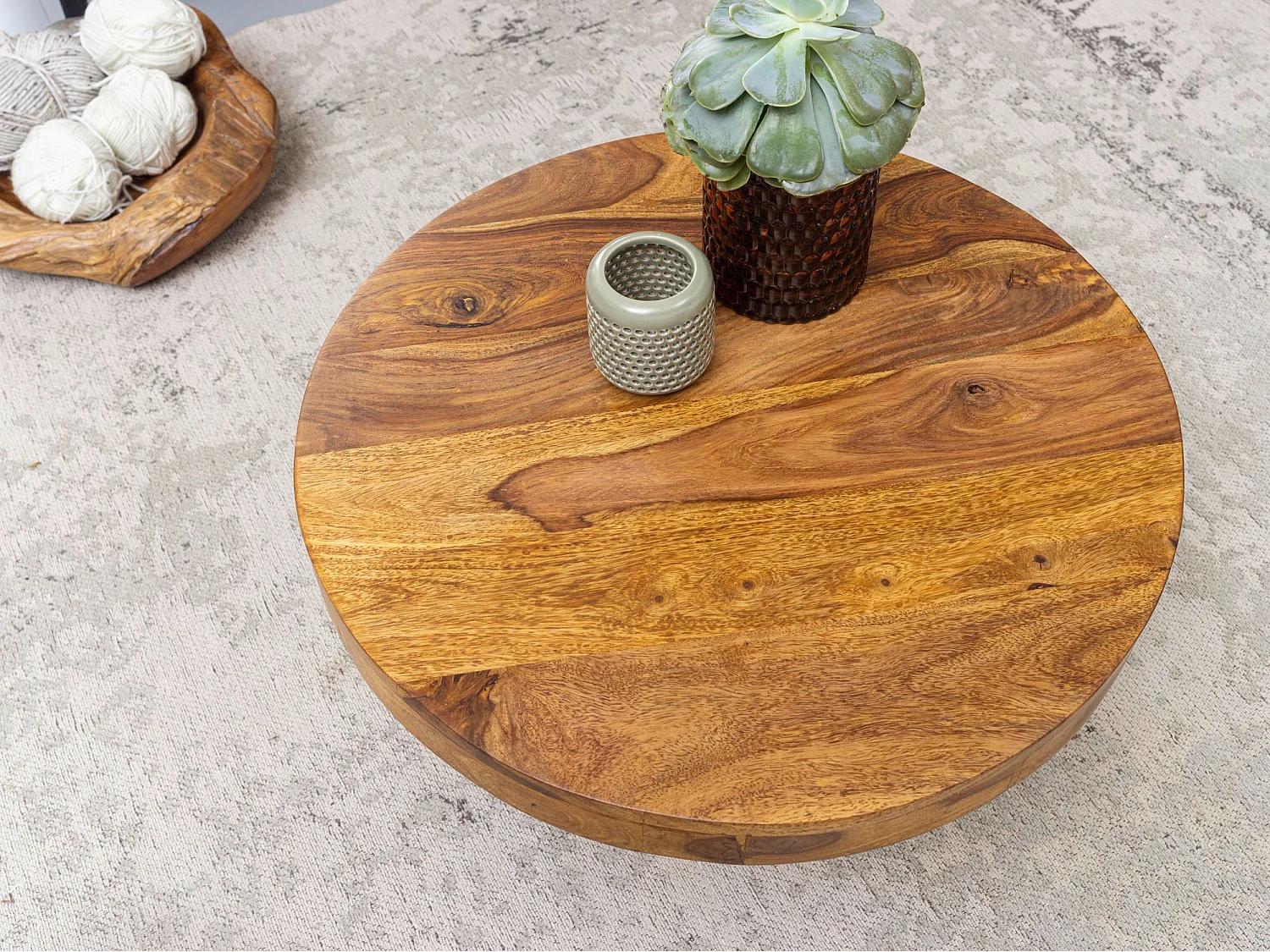basse 60x30x60 cm Table basse en bois massif Sheesham | Table de salon design ronde | Table basse