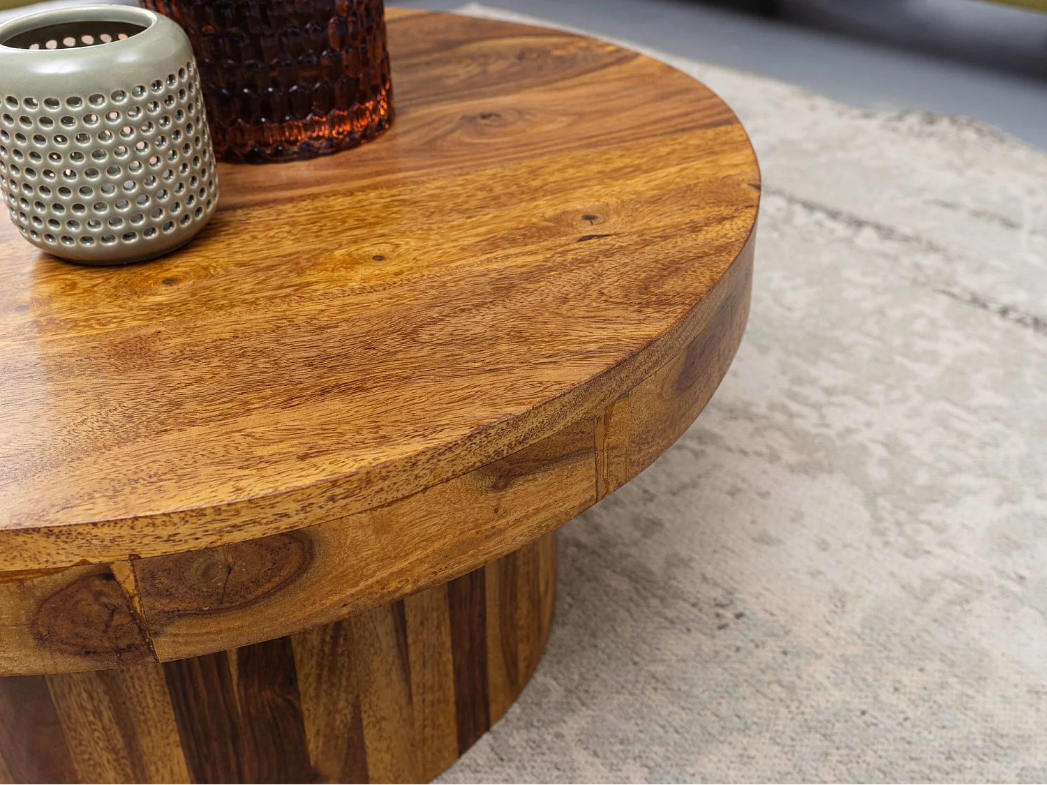 basse 60x30x60 cm Table basse en bois massif Sheesham | Table de salon design ronde | Table basse
