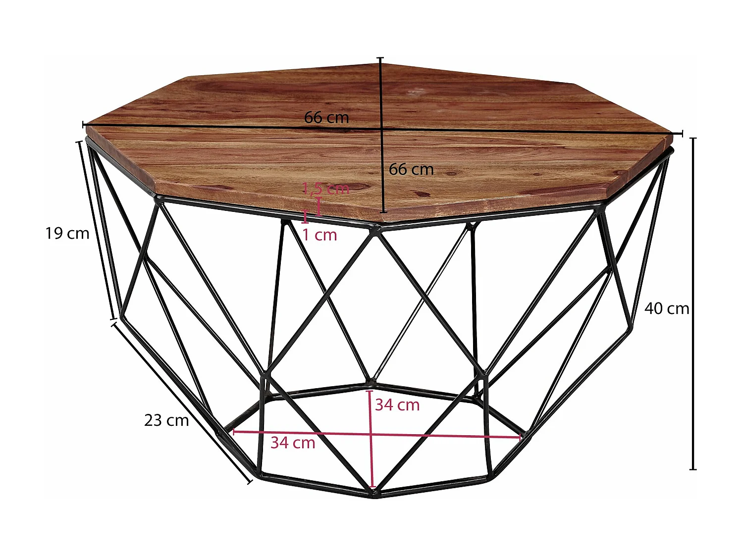 salontafel sheesham massief hout / metaal 66 x 40 x 66 cm | Woonkamertafel massief bruin | Salontafel Moderne houten tafel | Tafel woonkamer industrieel