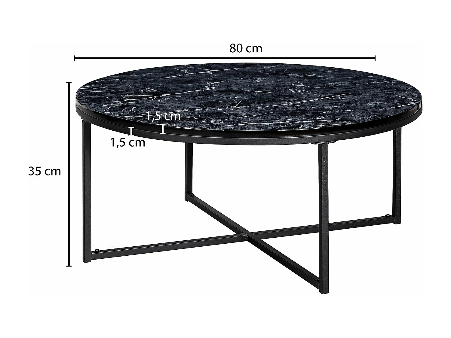 basse 80x36x80 cm aspect marbre noir | Table de salon avec structure en métal | Table basse table