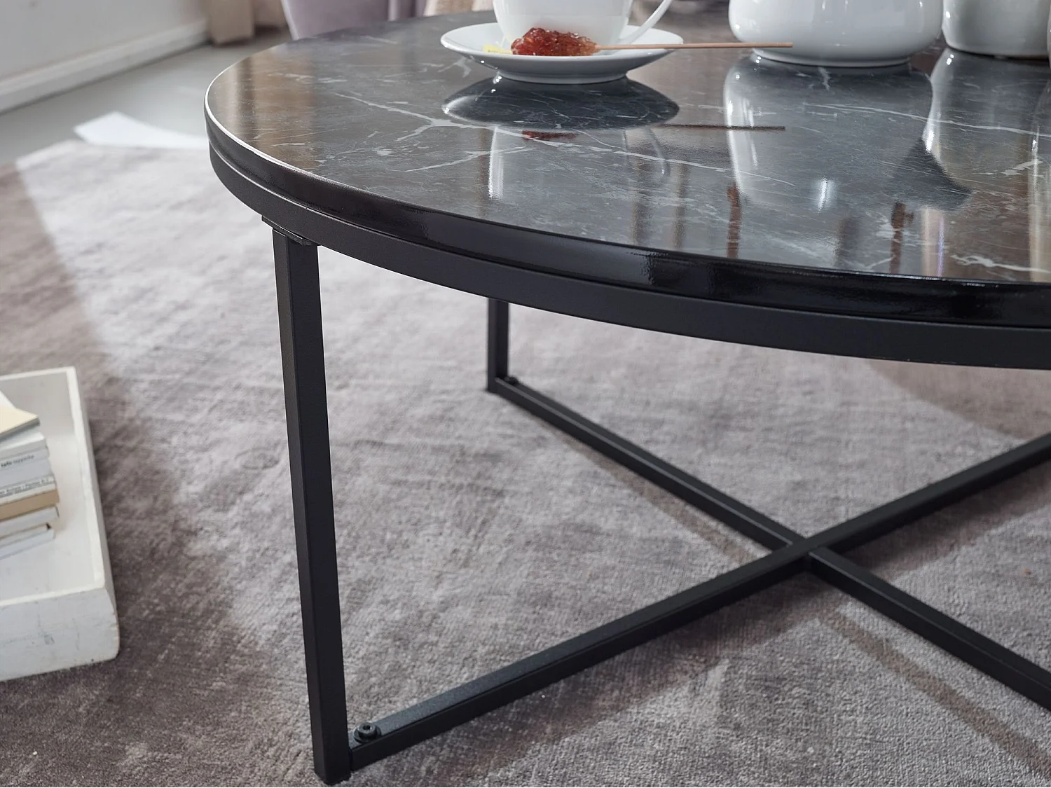 basse 80x36x80 cm aspect marbre noir | Table de salon avec structure en métal | Table basse table