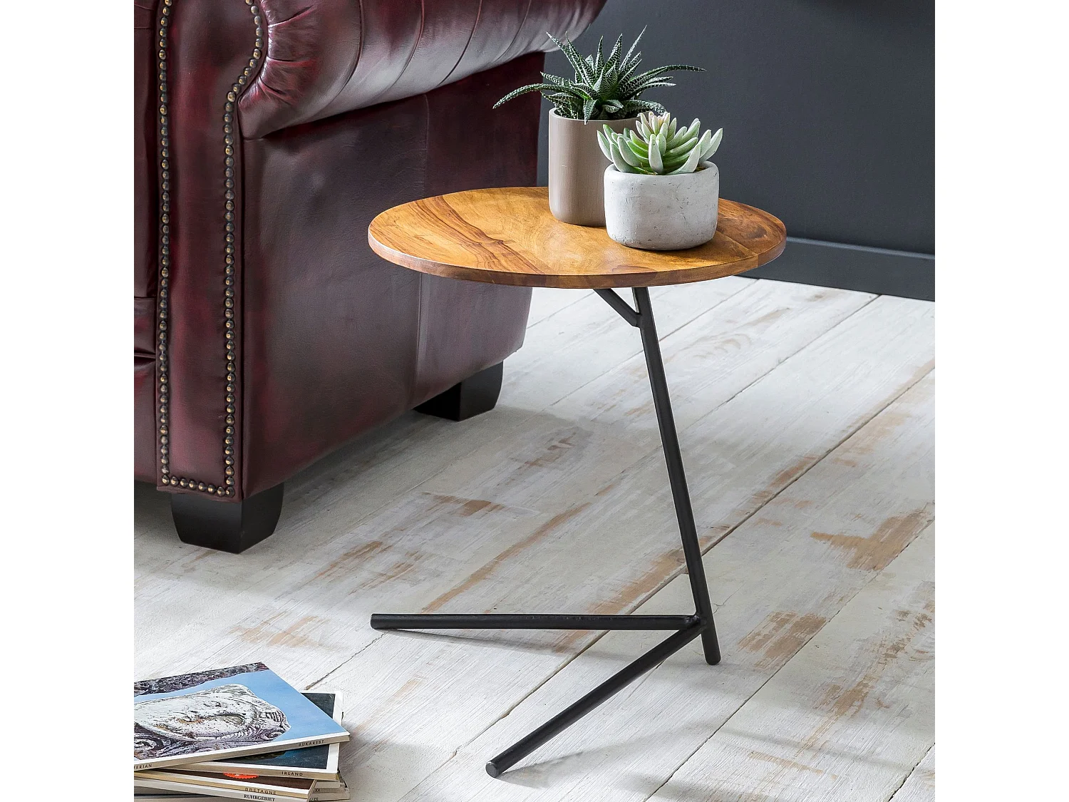 Bijzettafel salontafel sheesham hout metalen bank tafel woonkamer tafel