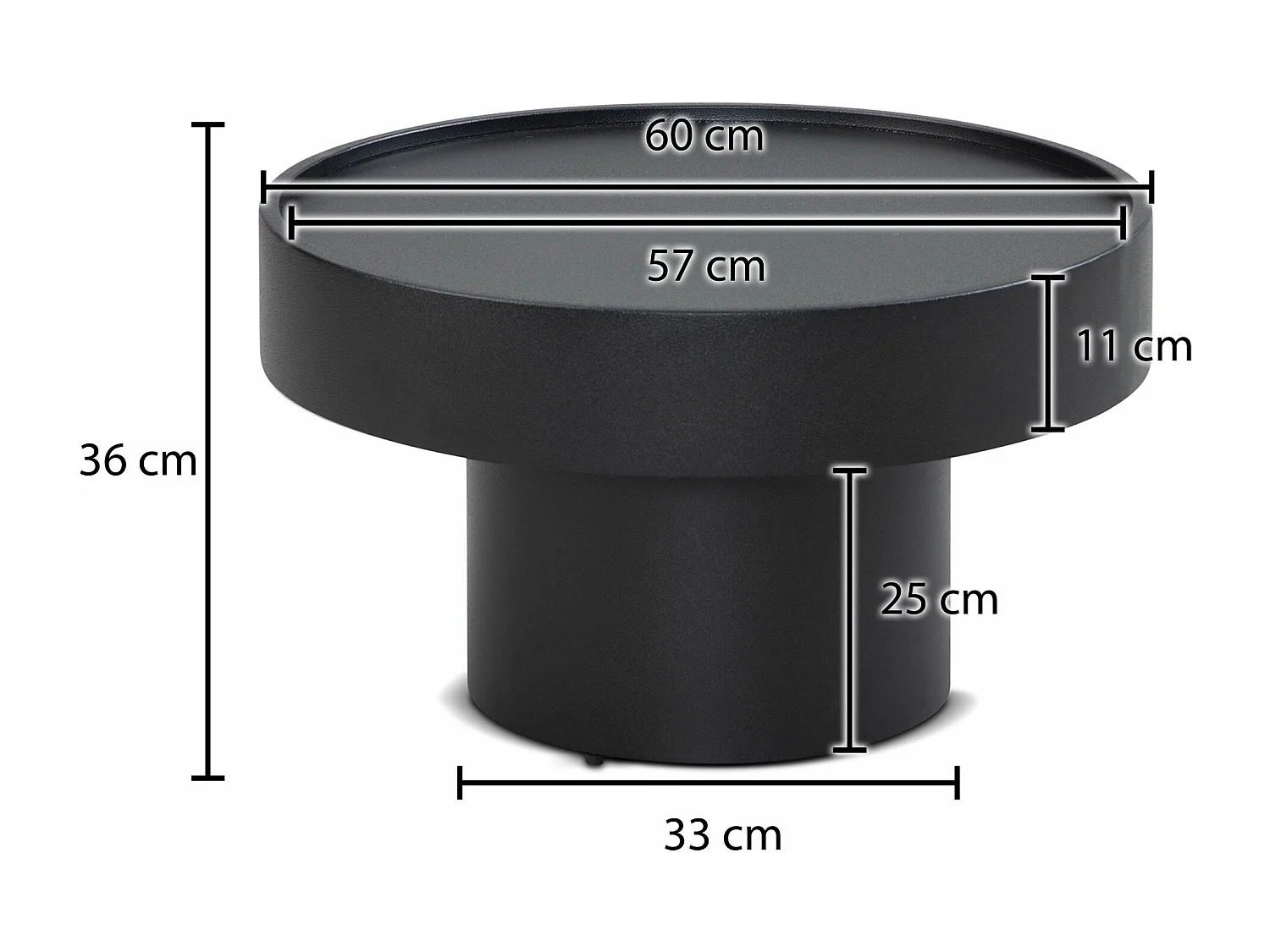 table basse 60x60x36 cm métal noir table de canapé ronde, table de salon en forme de champignon, table basse design en fer, petite table d'appoint salon moderne