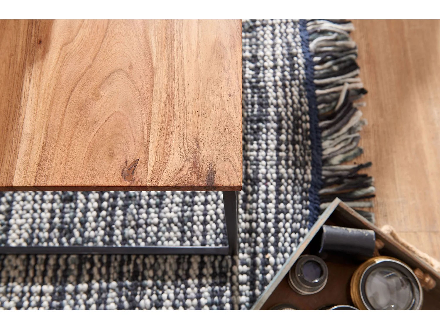 Mesita 60x60x41 cm Mesita de metal de madera maciza mesa de salón acacia | Mesa para sala industrial | Mesa de centro de madera maciza | Sala de estar de mesa