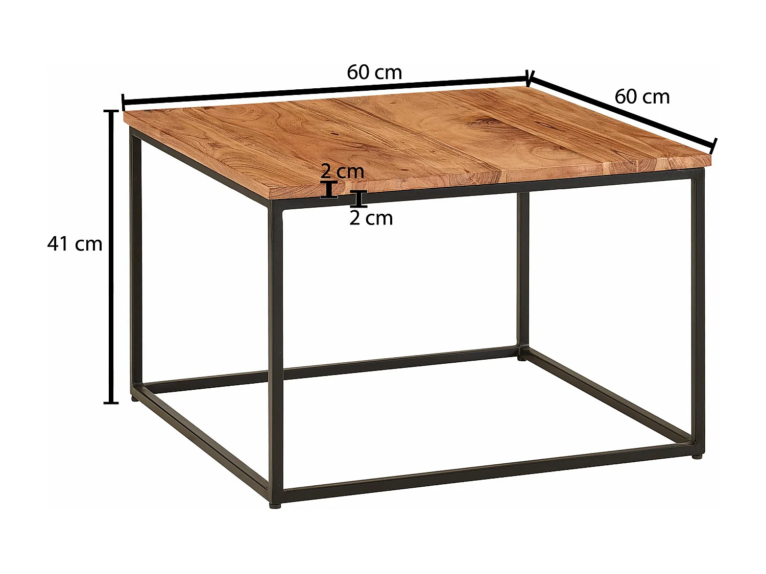 salontafel 60x60x41 cm massief houten metalen salontafel salontafel acacia | IndustriÃ«le kamertafel | Houten tafel, salontafel, massief | Tafel woonkamer
