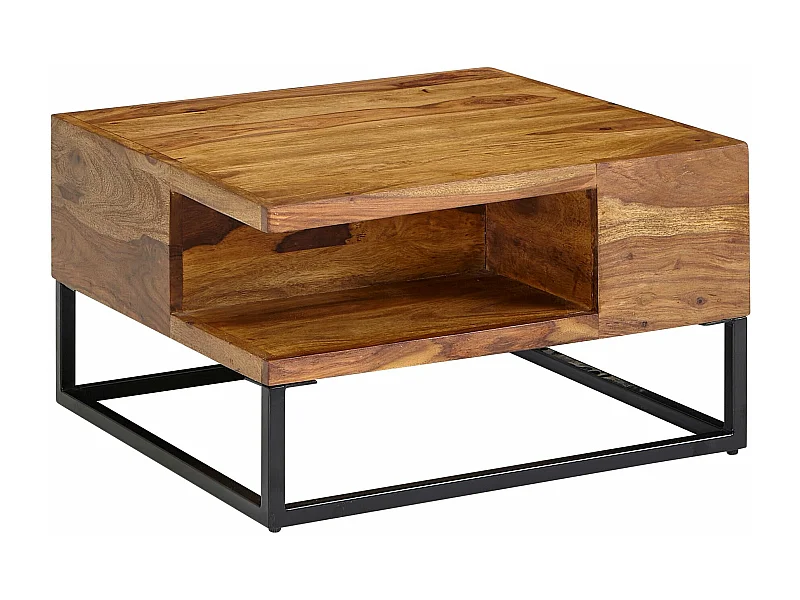 Koffietafel Massief Sheesham-Hout en Metaal 60x60x34,5 cm Salontafel Bruin | Vierkant Tafel Woonkamer Moderne met Opbergruimte | Kleine Bijzettafel Woonkamertafel