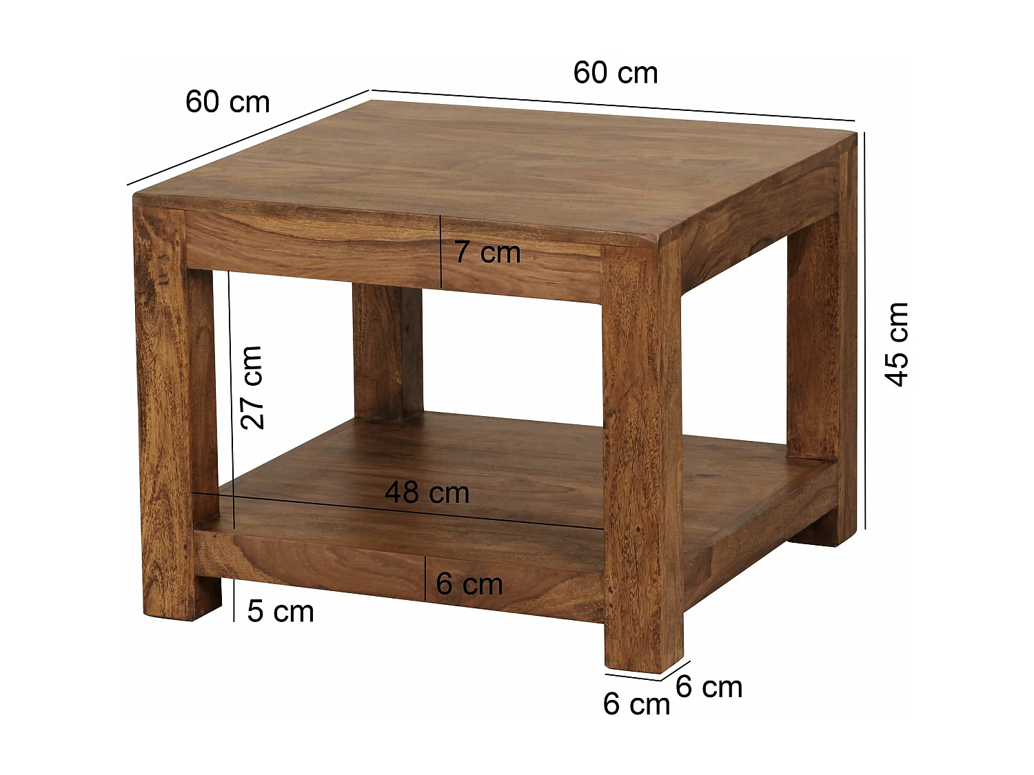 mesa de centro MUMBAI madera maciza Sheesham 60 x 60 cm mesa de salón diseño marrón oscuro estilo rústico mesa auxiliar