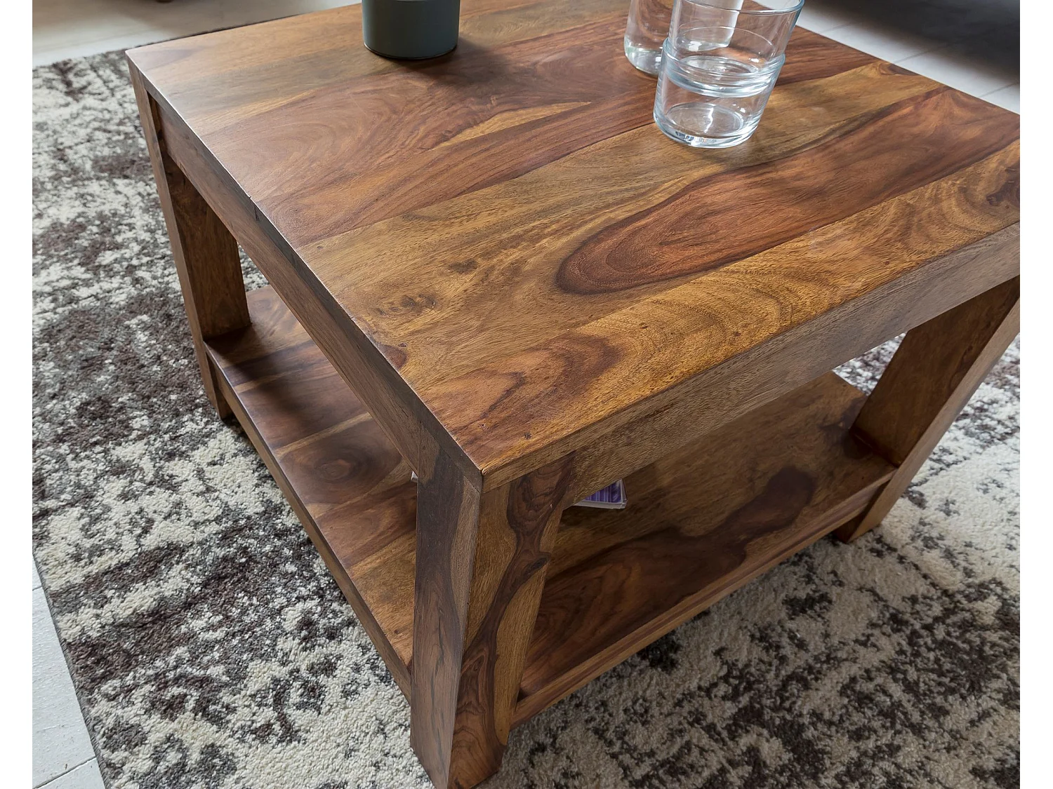 mesa de centro MUMBAI madera maciza Sheesham 60 x 60 cm mesa de salón diseño marrón oscuro estilo rústico mesa auxiliar