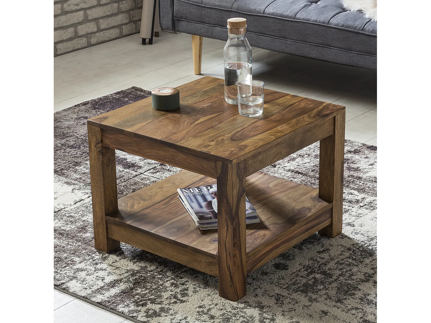 table basse MUMBAI bois massif Sheesham 60 x 60 cm table de salon design table d'appoint de style
