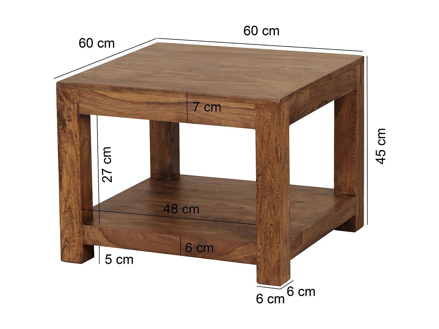 table basse MUMBAI bois massif Sheesham 60 x 60 cm table de salon design table d'appoint de style
