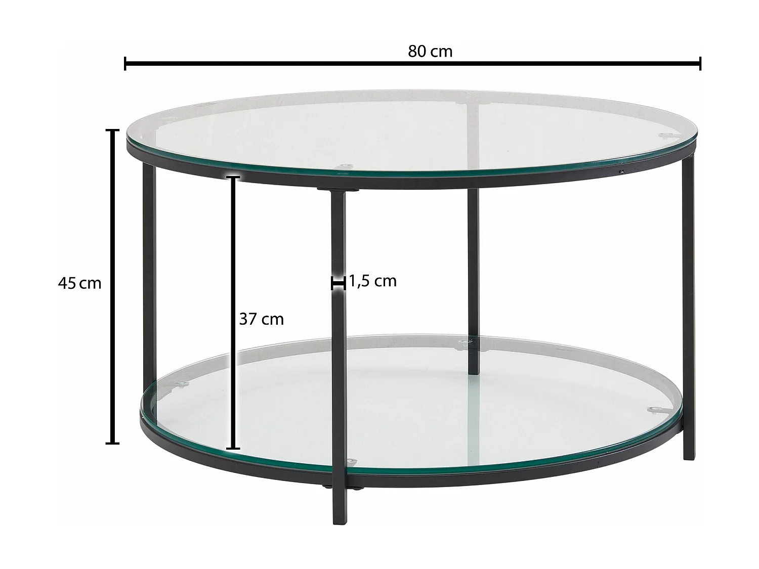 Tavolino da caffè in vetro e metallo 80x80x45 cm Tavolino da caffè rotondo | Tavolo da salotto moderno con contenitore | Tavolino basso da salotto Tavolo da salotto