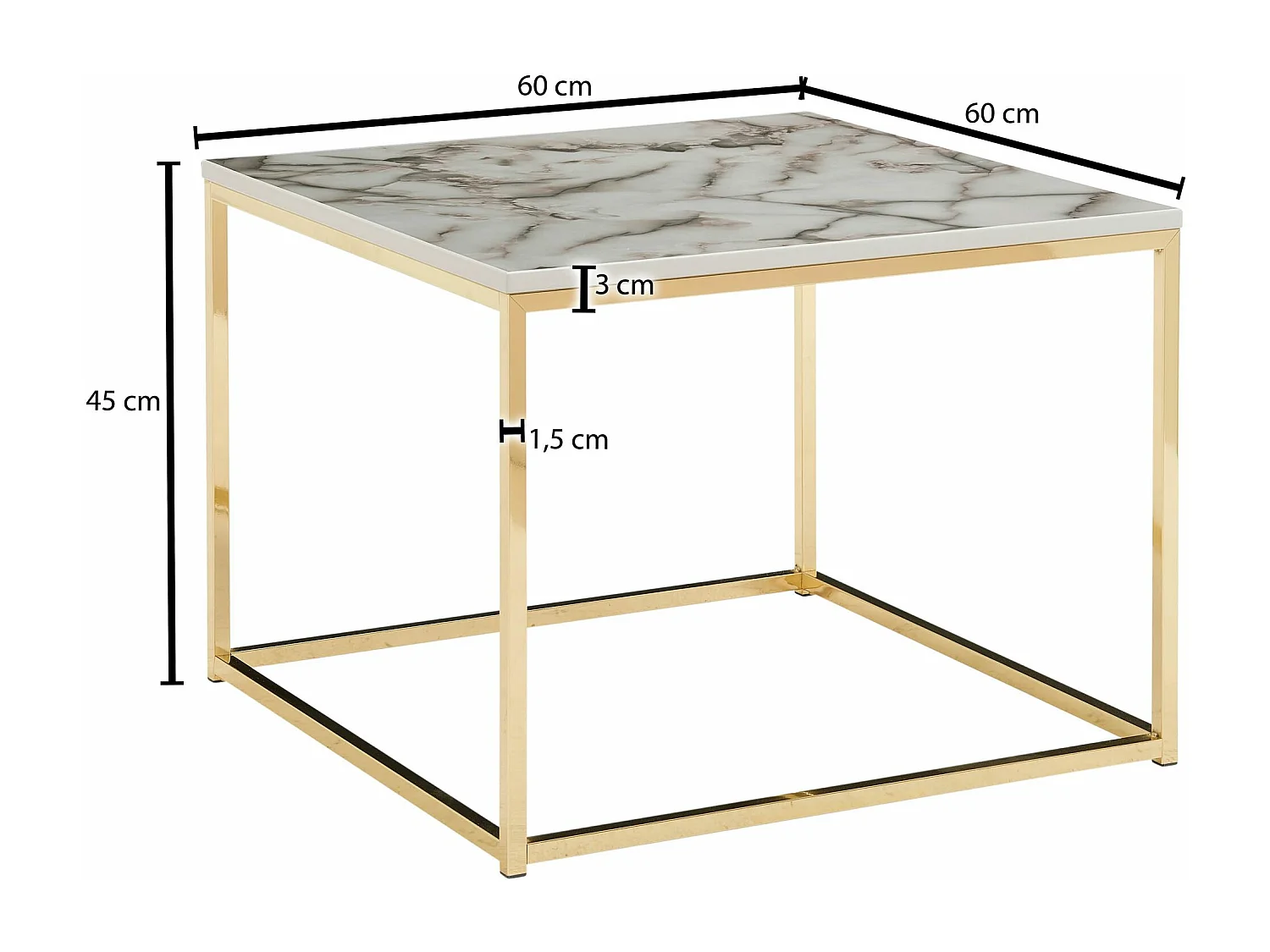 Tavolino da caffè 60x60x45 cm con aspetto marmoreo Tavolino quadrato bianco/oro | Tavolo soggiorno moderno | Tavolino da salotto Tavolo soggiorno