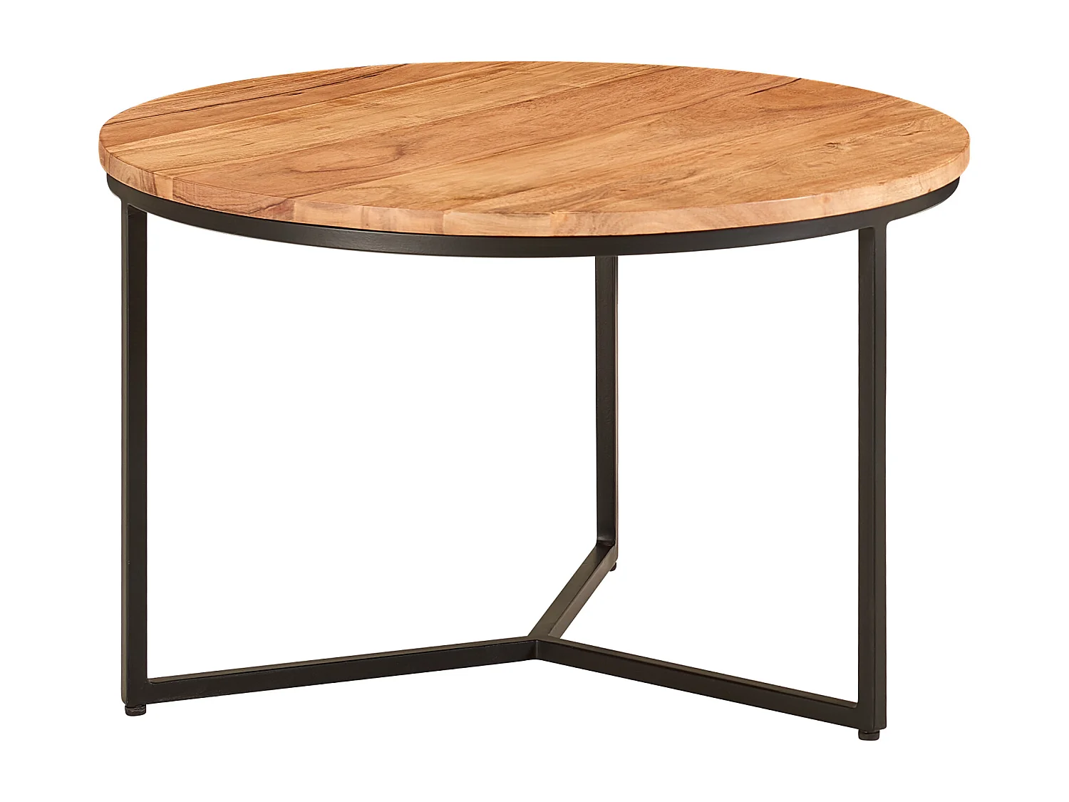 Tavolino 60x60x38 cm legno massiccio di acacia / metallo design tavolino rotondo | Tavolino da caffè solido | Tavolino da salotto
