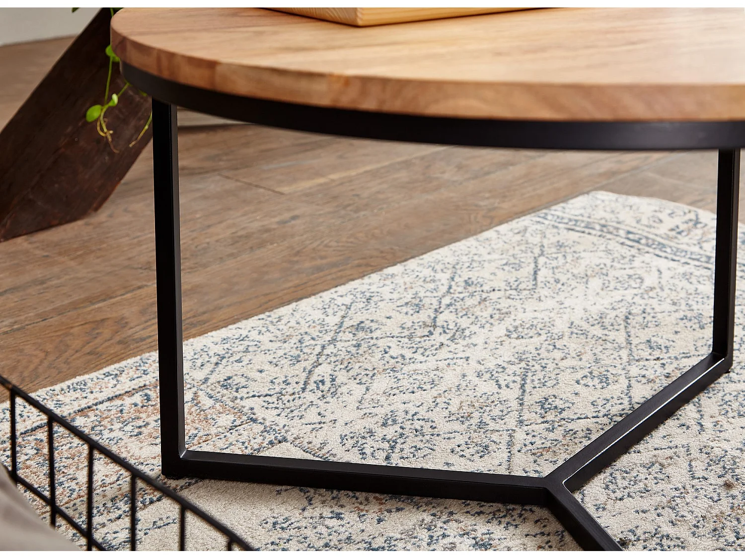 Tavolino 60x60x38 cm legno massiccio di acacia / metallo design tavolino rotondo | Tavolino da caffè solido | Tavolino da salotto