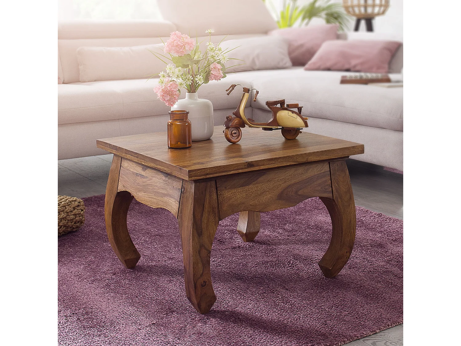 tavolino da caffè in legno massiccio Sheesham 60 cm di larghezza tavolino da caffè design marrone scuro stile country