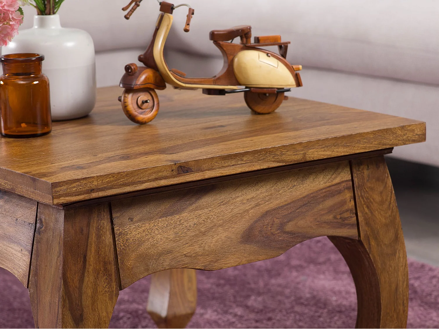 tavolino da caffè in legno massiccio Sheesham 60 cm di larghezza tavolino da caffè design marrone scuro stile country