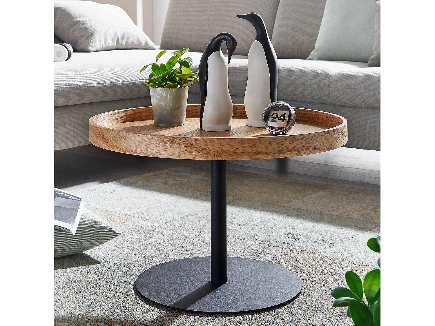 Tavolino 61x61x40 cm tavolino legno/metallo tavolo soggiorno rovere | Tavolo design moderno rotondo | Tavolo legno tavolino | Tavolo soggiorno
