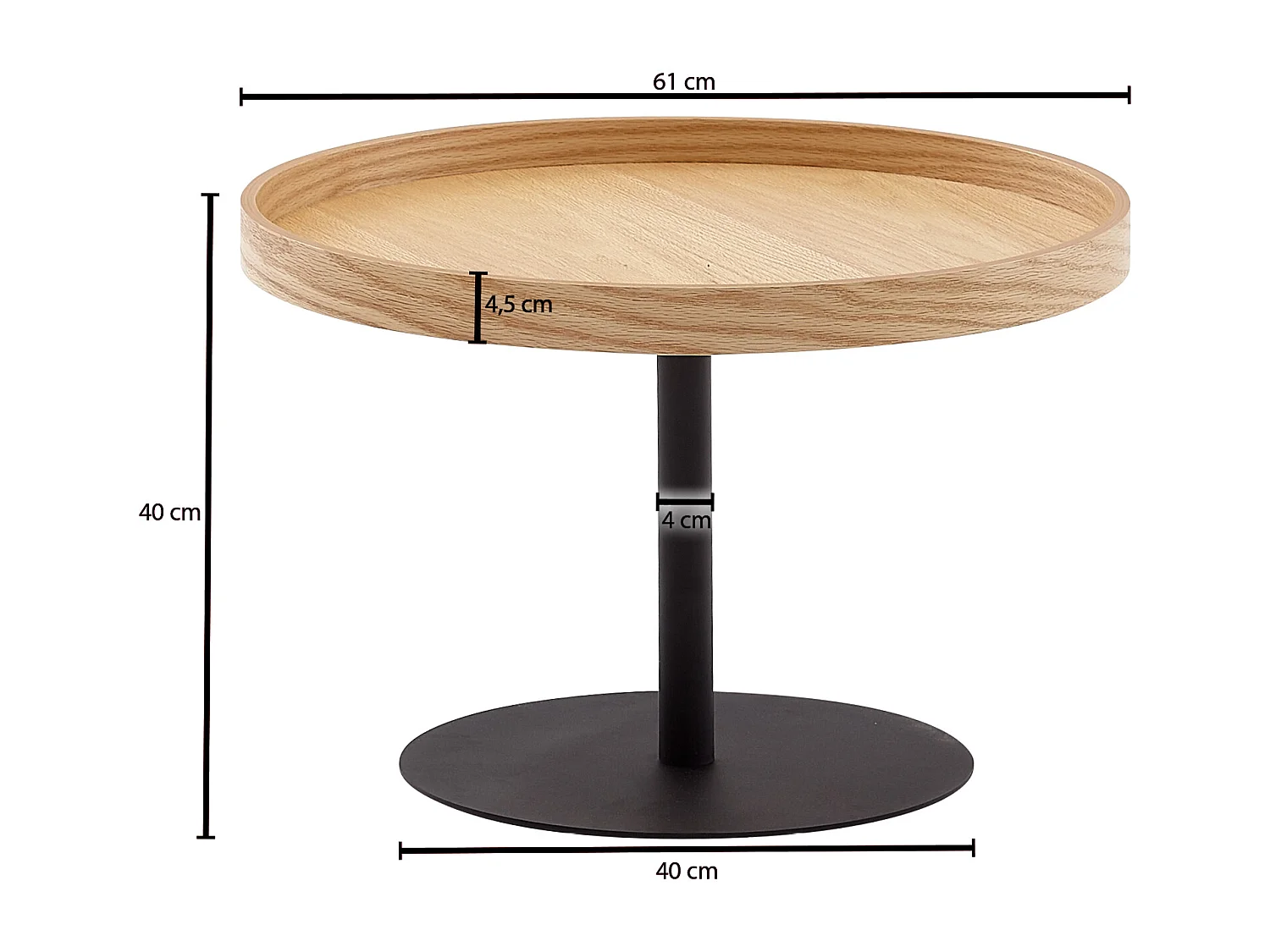 Tavolino 61x61x40 cm tavolino legno/metallo tavolo soggiorno rovere | Tavolo design moderno rotondo | Tavolo legno tavolino | Tavolo soggiorno
