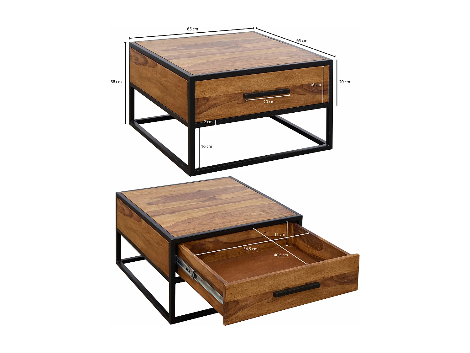 Table Basse  Table De Canapé En Bois Massif Solide / Métal 65X38X65Cm | Table Basse