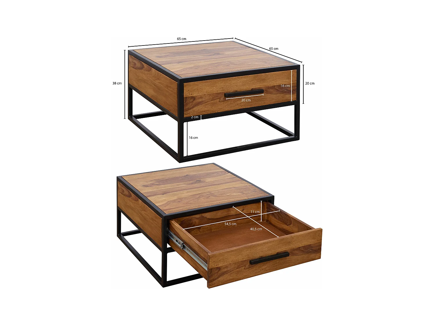 Table Basse  Table De Canapé En Bois Massif Solide / Métal 65X38X65Cm | Table Basse
