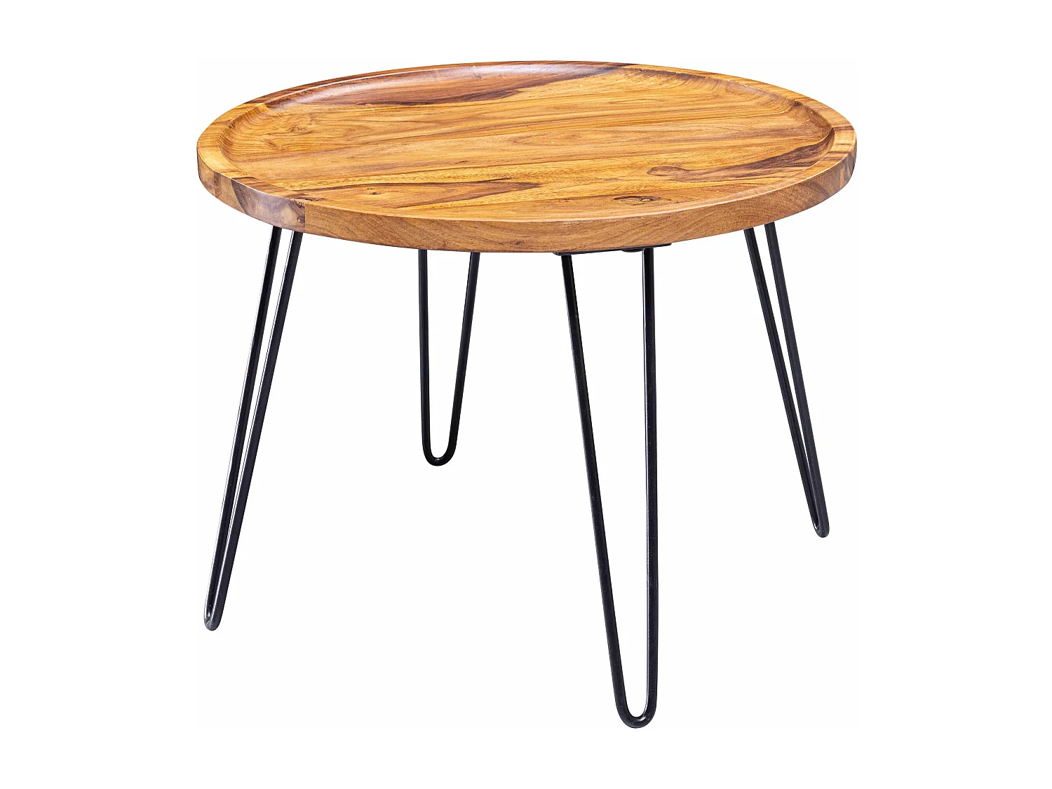 salontafel Sheesham massief hout 60x45x60 cm woonkamer tafel rond | Banktafel met haarspeldpoten Salontafel van hout en metaal