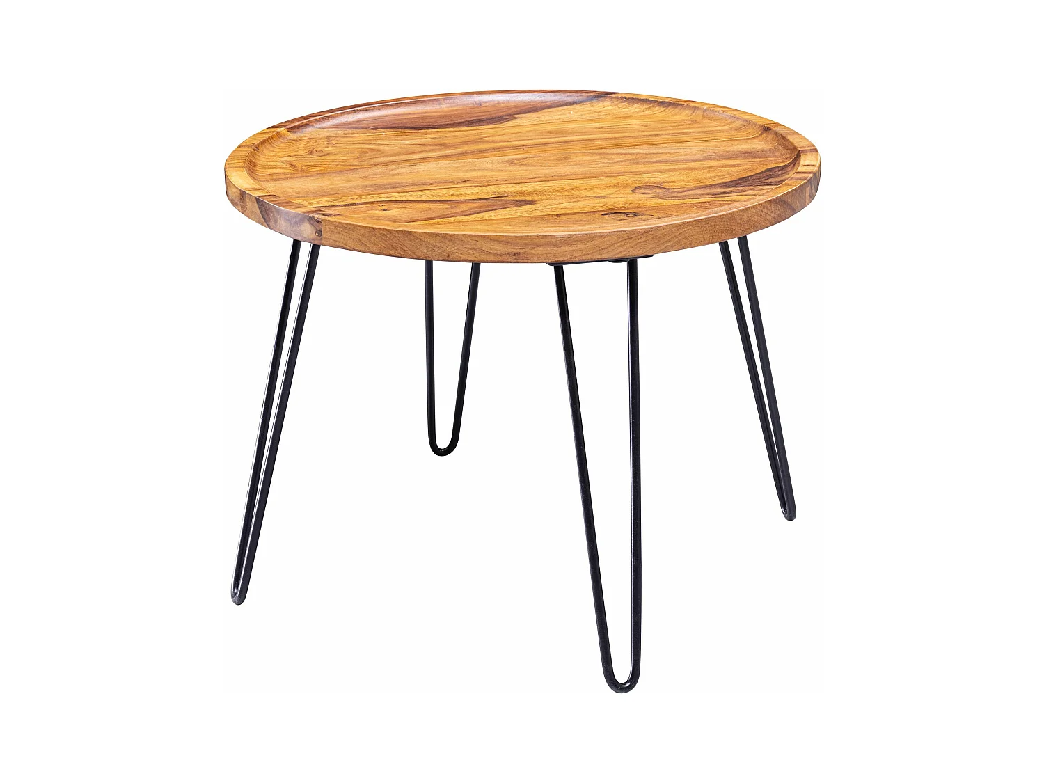 salontafel Sheesham massief hout 60x45x60 cm woonkamer tafel rond | Banktafel met haarspeldpoten Salontafel van hout en metaal
