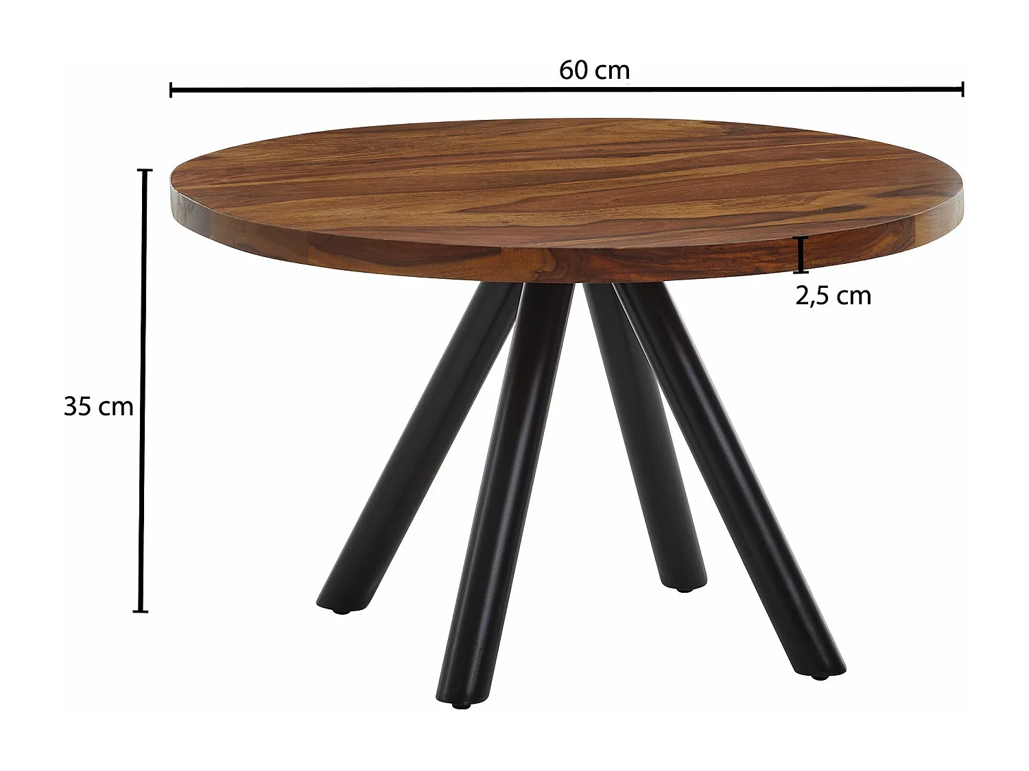 table basse 60x60x35 cm table basse en bois de sheesham massif / métal ronde | Table de salon