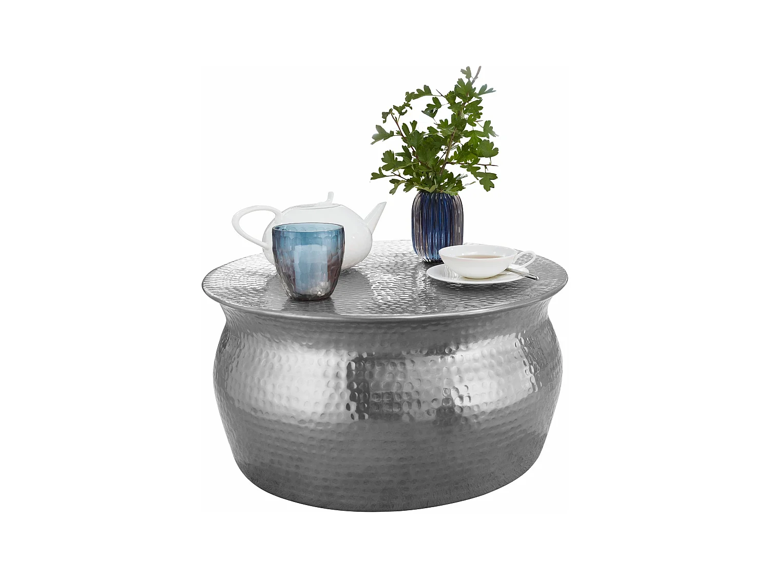 table basse KARAM oriental Side Silver aluminium de ronde | Table basse martelée en métal | Table de salon design moderne | Table de salon table basse indienne