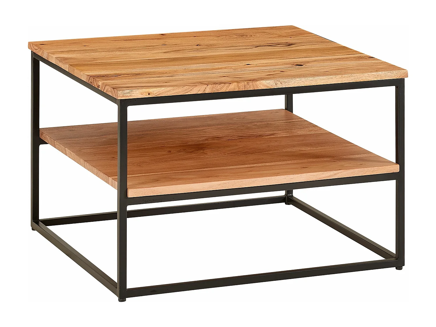 Tavolino 60x60x41 cm in legno massiccio tavolino in metallo tavolino in acacia | Tavolo industriale con contenitore | Tavolo quadrato in legno, tavolino massiccio