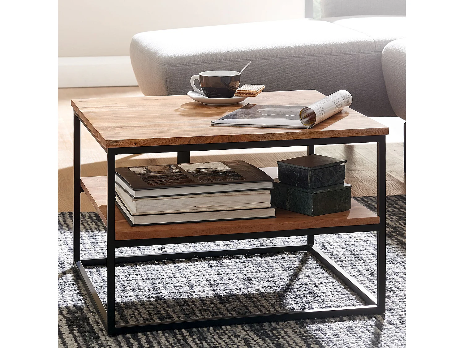 table basse 60x60x41 cm table basse bois massif métal table de salon acacia | Table de chambre