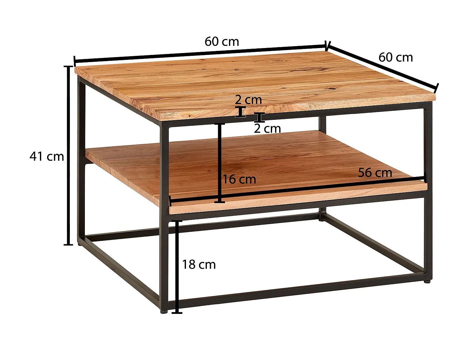 table basse 60x60x41 cm table basse bois massif métal table de salon acacia | Table de chambre