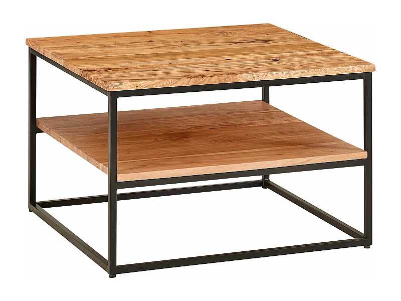 Tavolino 60x60x41 cm in legno massiccio tavolino in metallo tavolino in acacia | Tavolo industriale con contenitore | Tavolo quadrato in legno, tavolino massiccio