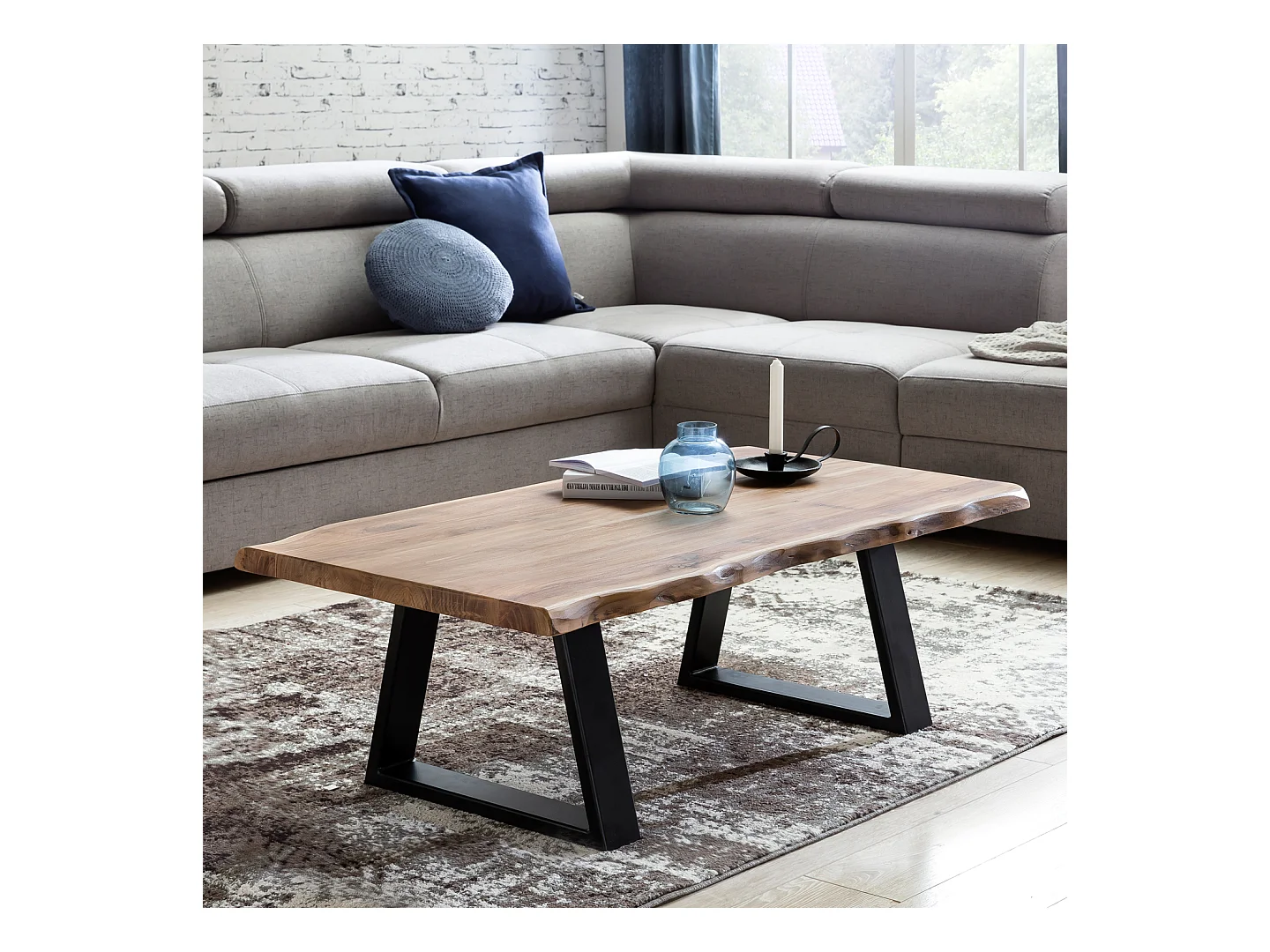 table basse en bois massif acacia bois | Table basse 115 x 40 x 61 cm | Table d'appoint dans un style pattes en métal