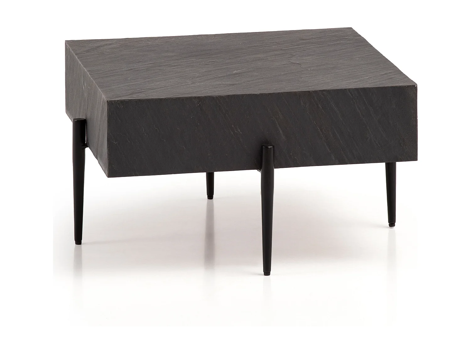 Table Basse de Salon Aspect Pierre / Mango Bois Massif 64x64x35 cm Carré | Petite Table de Canapé Anthracite | Design Table d'appoint Style Moderne