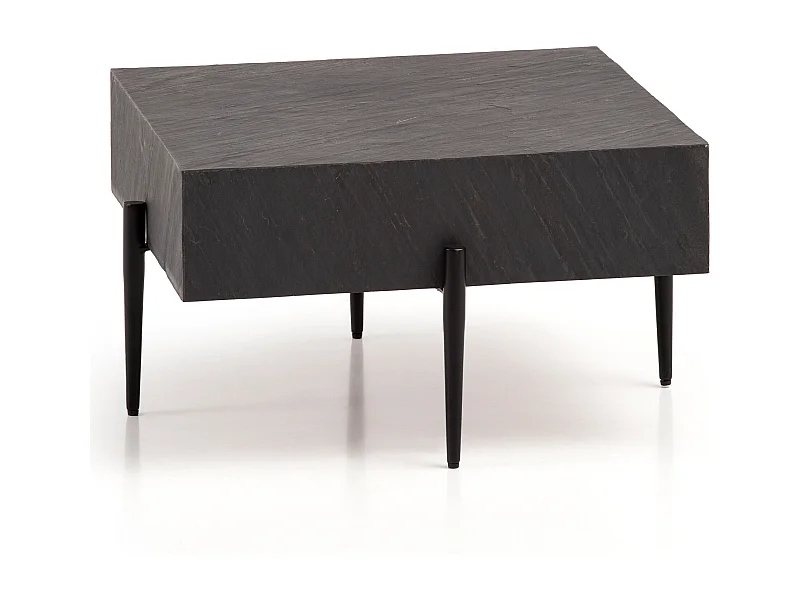 Table Basse de Salon Aspect Pierre / Mango Bois Massif 64x64x35 cm Carré | Petite Table de Canapé Anthracite | Design Table d'appoint Style Moderne