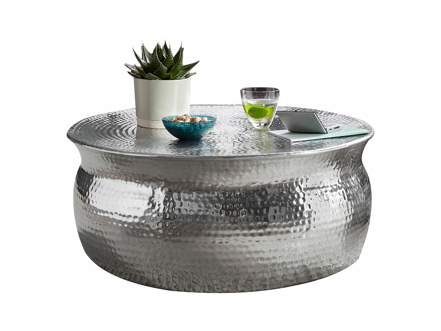 Table Basse Karam 75X31X75Cm Aluminium Table D'Appoint En Argent Oriental Rond | Table