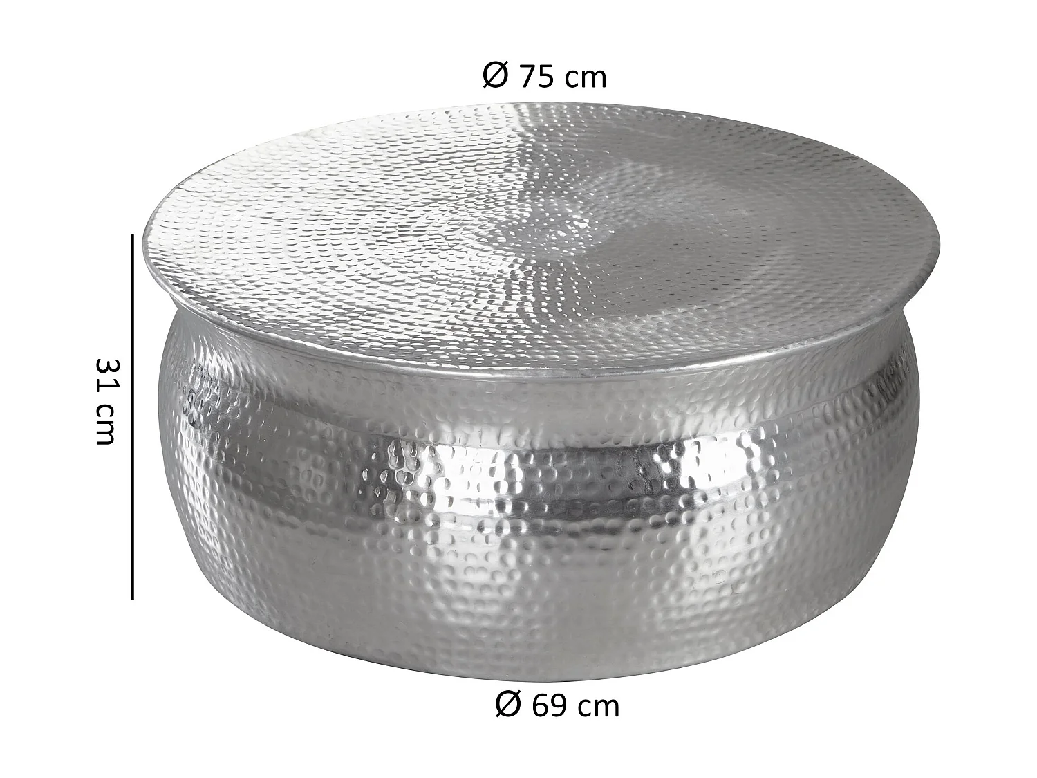 table basse KARAM 75x31x75cm aluminium table d'appoint en argent oriental rond | Table basse