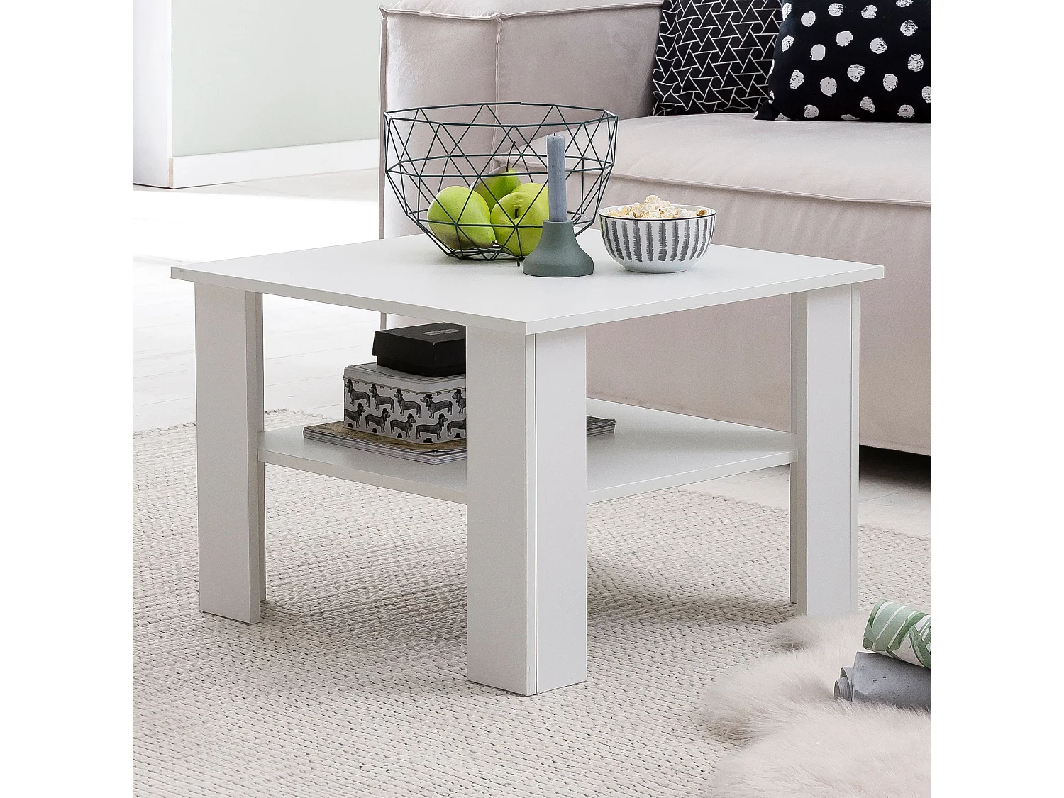 table basse WL5.834 Blanc 60x42x60 cm Table en bois design avec étagère | Table Basse Table Basse