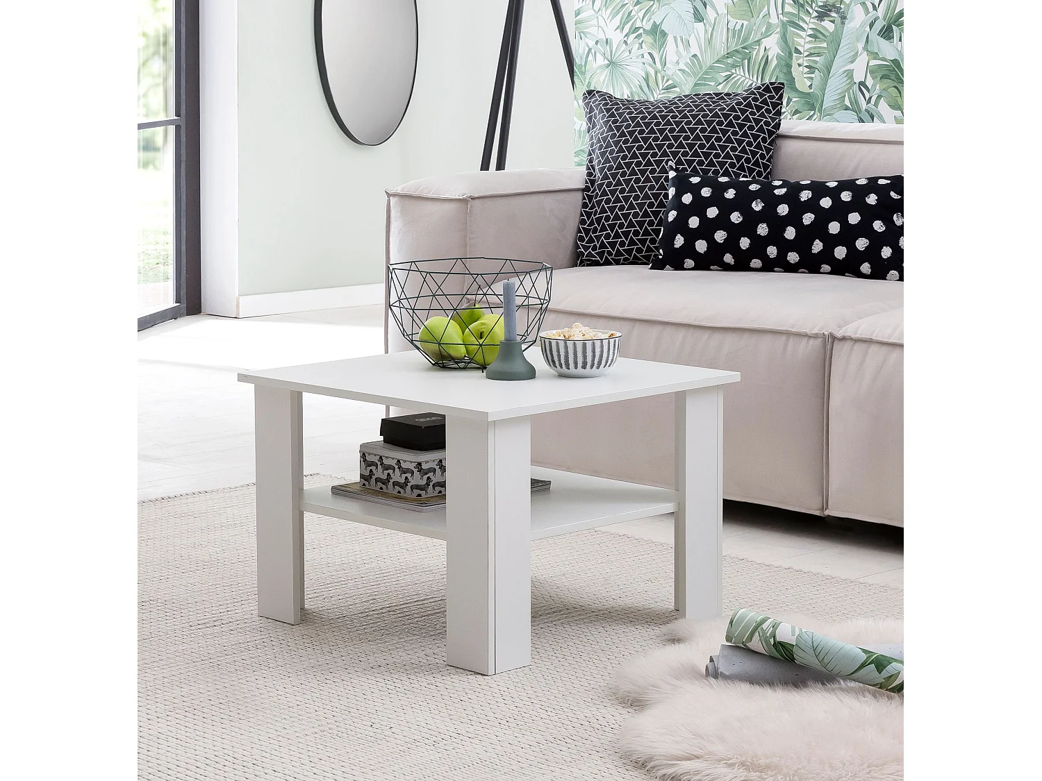 table basse WL5.834 Blanc 60x42x60 cm Table en bois design avec étagère | Table Basse Table Basse