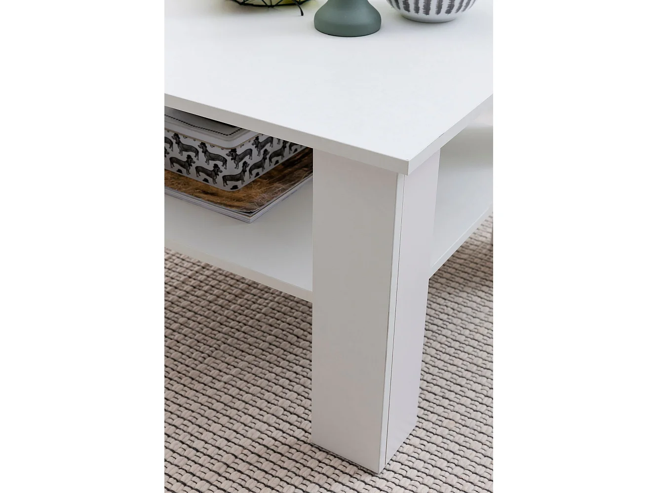 table basse WL5.834 Blanc 60x42x60 cm Table en bois design avec étagère | Table Basse Table Basse