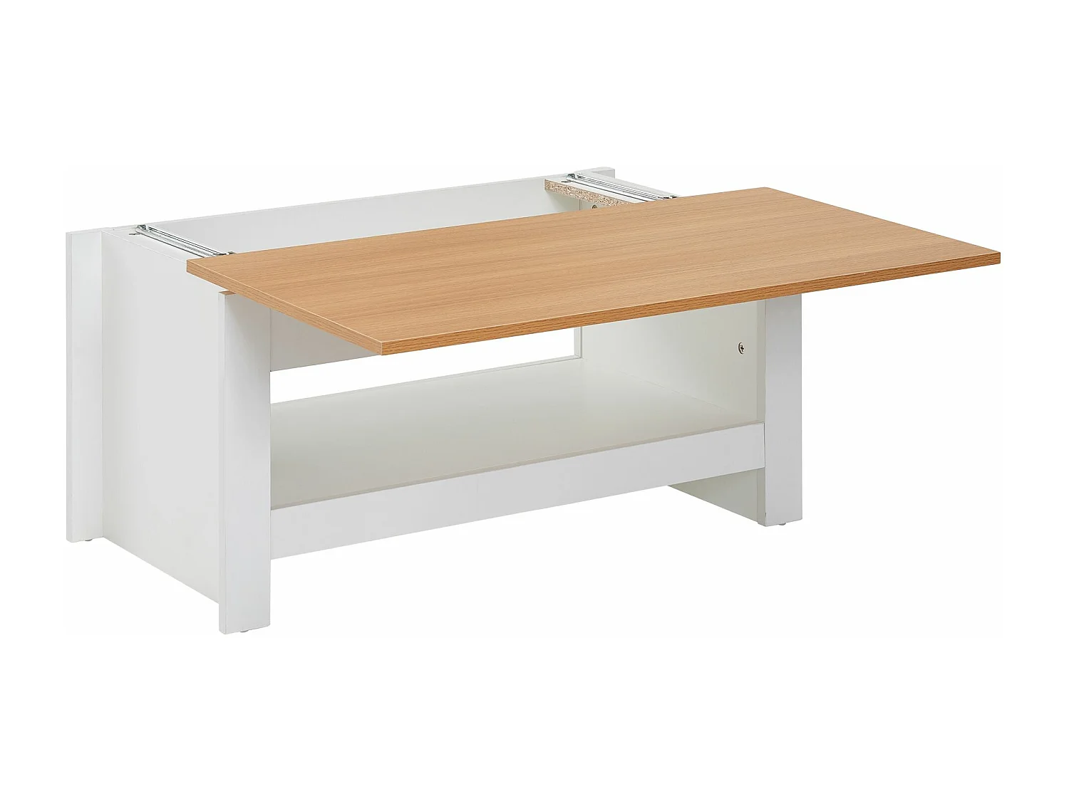 tavolino di design 85 X 47 X 45 cm bianco / rovere | Tavolo da soggiorno con contenitore | Tavolino con contenitore Moderno | Tavolino quadrato