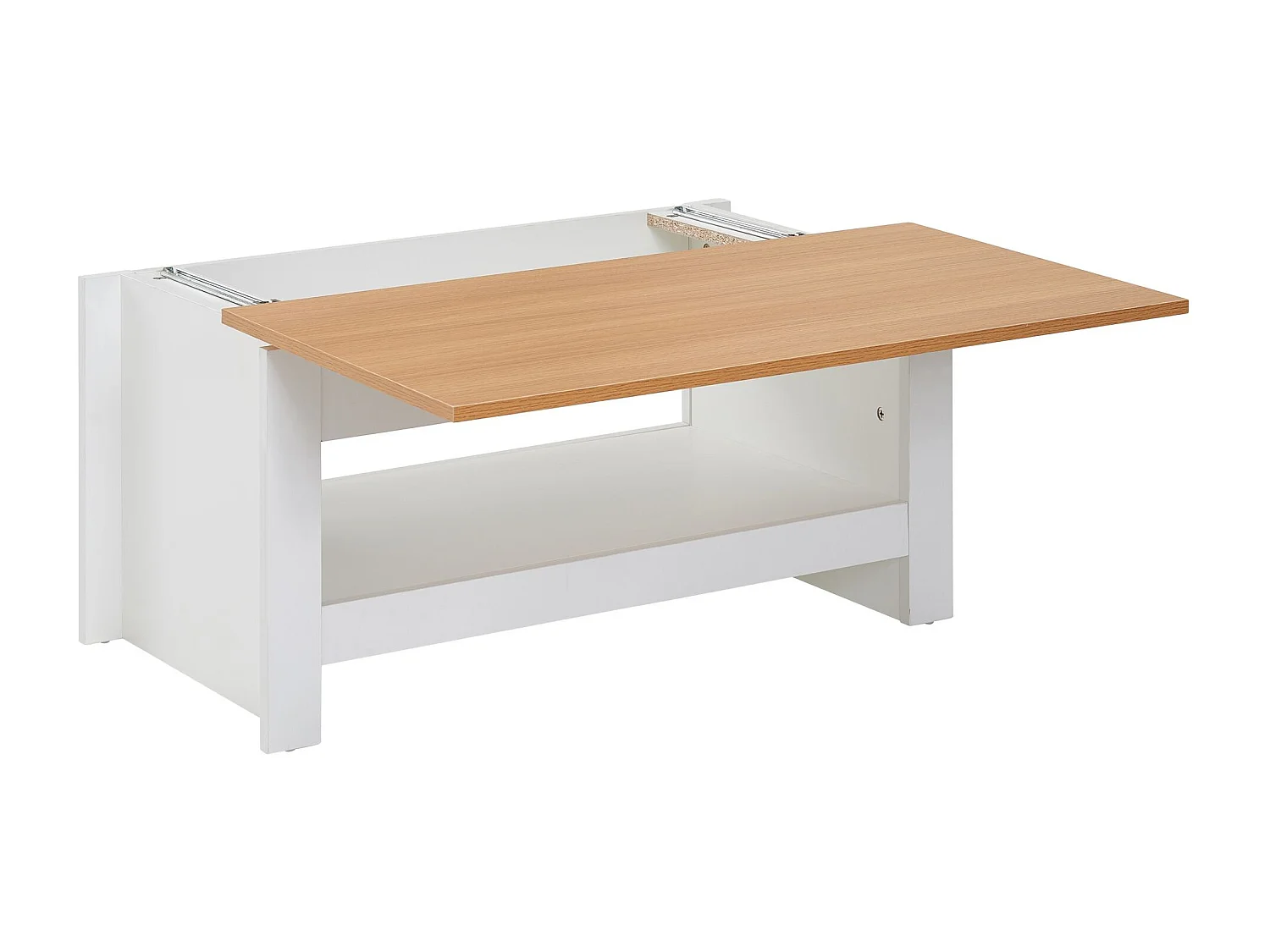 basse design 85 X 47 X 45 cm blanc / chêne | Table de salon avec rangements | Table basse avec